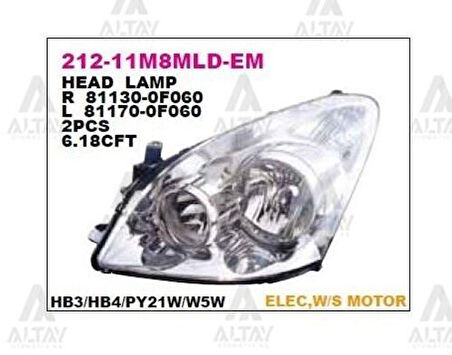 Depo 21211M8LMLDEM Ön Far Sol Motoru Uzerınde Corolla Verso 04-08 811700F060