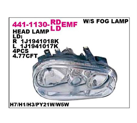 Depo 4411130LLDEMF Ön Far Sol Sıs Lambalı Volkswagen Golf IV 92-01 1J1941017K