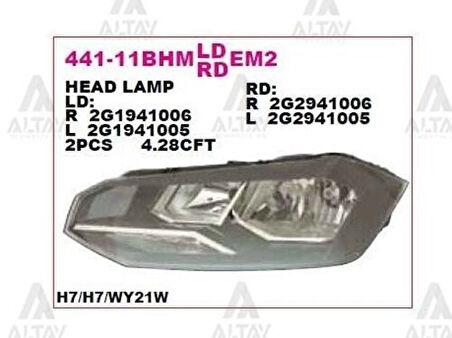 Depo 44111BHLMLDEM2 Ön Far Sol Motoru Uzerınde Volkswagen Polo 16 2G1941005