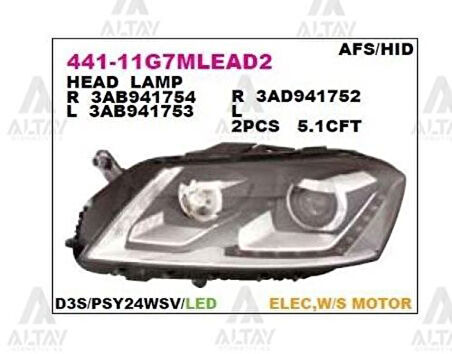 Depo 44111G7RMLEAD2 Ön Far Sağ Volkswagen Passat 11-Ledli 3AB941754