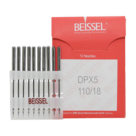 Beissel DPx5 Sanayi Tipi Düz makine Kalın dipli iğne 18/110 Numara SES uçlu 10 Adet (1 Paket)