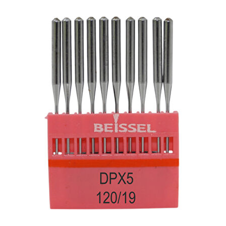 Beissel DPx5 Sanayi Tipi Düz makine Kalın dipli iğne 19/120 Numara DAT uçlu 10 Adet (1 Paket)