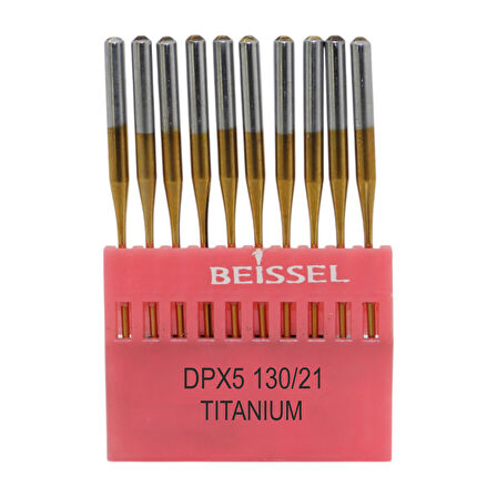Beissel DPx5 Sanayi Tipi Düz makine Kalın dipli iğne 21/130 Numara Altın  SES uçlu 10 Adet (1 Paket)
