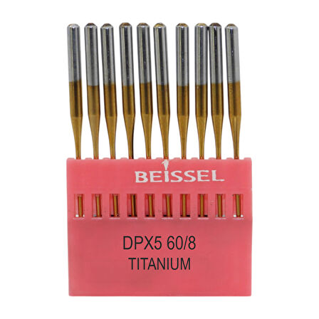 Beissel DPx5 Sanayi Tipi Düz makine Kalın dipli iğne 8/60 Numara Altın  SES uçlu 10 Adet (1 Paket)