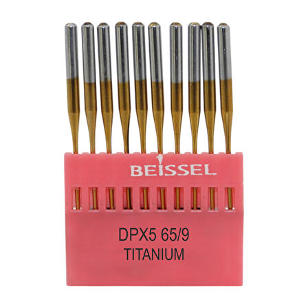 Beissel DPx5 Sanayi Tipi Düz makine Kalın dipli iğne 9/65 Numara Altın  SES uçlu 10 Adet (1 Paket)
