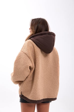 Kapüşonlu  Peluş Mont