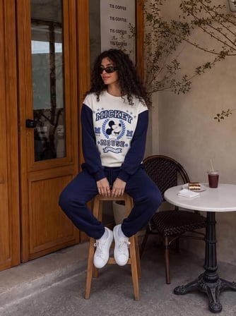 Kadın Kolej Karakter Baskılı Bisiklet Yaka Sweatshirt 2 İplik Şardonsuz Yeni Sezon