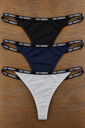 Kadın Love Yourself Yazı Baskılı String Külot 3’lü Paket Çok Renkli