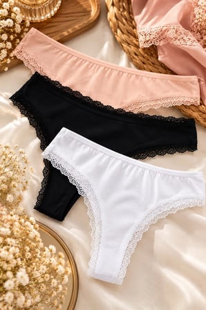 Kadın Dantel Kenarlı String Külot 3’lü Paket Çok Renkli