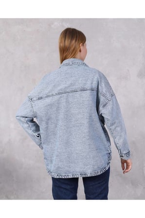 Kadın Taş Detaylı Oversize Denim Gömlek Ceket – Şık & Trend Stil ✨