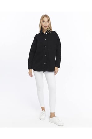 Kadın Siyah Oversize Denim Gömlek Ceket – Zamansız Şıklık✨