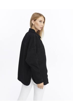 Kadın Siyah Oversize Denim Gömlek Ceket – Zamansız Şıklık✨