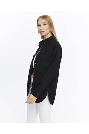 Kadın Siyah Oversize Denim Gömlek Ceket – Zamansız Şıklık✨