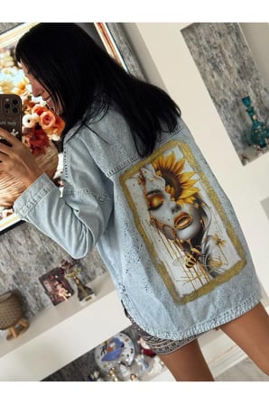 Kadın Oversize Baskılı Jean Ceket – Denim Gömlek Ceket Modeli