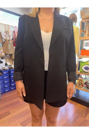 Kadın Siyah Tek Düğmeli Basic Blazer Ceket