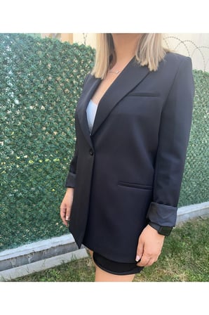 Kadın Siyah Tek Düğmeli Basic Blazer Ceket