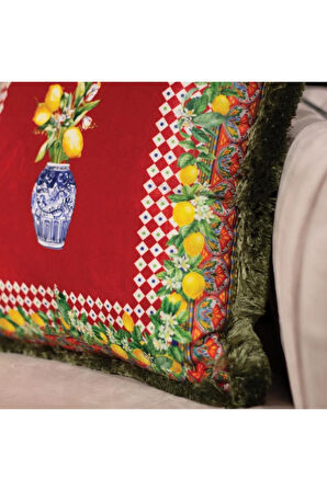 Renkli Limon Desenli Yastık/Kırlent (Dolgu Boncuk Elyaf, Ulusl. Yıkama Ve Solmama Sertifikası)