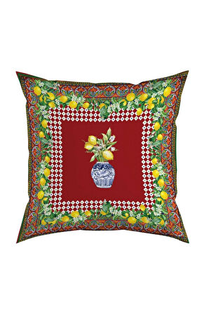 Renkli Limon Desenli Yastık/Kırlent (Dolgu Boncuk Elyaf, Ulusl. Yıkama Ve Solmama Sertifikası)