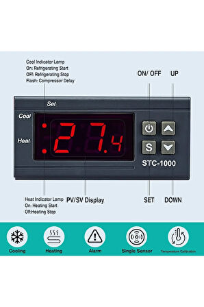 STC-1000 Dijital Sıcaklık Kontrolörü Termostat AC 220V Isıtma Soğutma Kontrolörü STC1000 TERMOSTAT