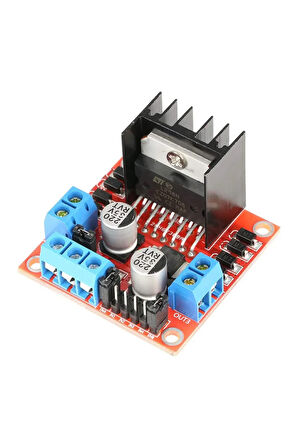 L298N Voltaj Regulatörlü Çift Motor Sürücü Kartı (Kırmızı PCB)