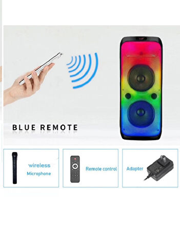 WDLR DR-1027 Mikrofonlu Kumandalı 2*10,5 İnch Işıklı Kablosuz Bluetooth Hoparlör