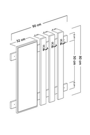 Askılık Portmanto Aynalı 90cm