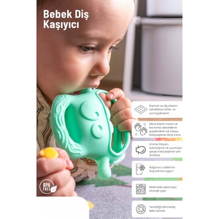 Delux Serisi Pratik Kullanım Minik Eller İçin Açık Yeşil Bebek Silikon Diş Kaşıyıcı