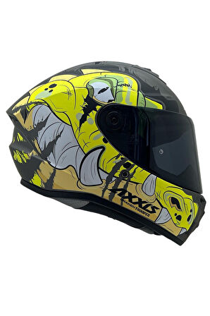 DRAKEN S TROOPER D3 MAT FLUOR YELLOW  DESENLİ MOTOSİKLET KASKI ÇİFT VİZÖRLÜ