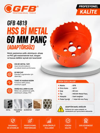 GFB 4819 HSS Bİ METAL 60 MM PANÇ( ADAPTÖRSÜZ)