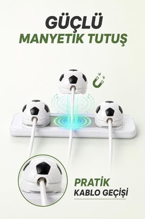 Toplayıcı Yönetimi Tasarım Futbol Topu Figürlü Manyetik Kablo Düzenleyici CH01 Beyaz
