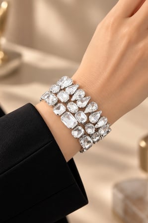 Valmont Accessories Gümüş Renk 16 cm Büyük Damla Taşlı Kadın Bileklik - Gösterişli Abiye Bileklik