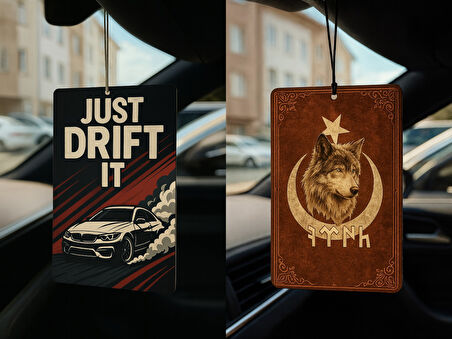 Just Drift It ve Göktürk Türk Kurt - İkili Oto Kokusu - Dekoratif Araç Kokusu ve Aksesuarı