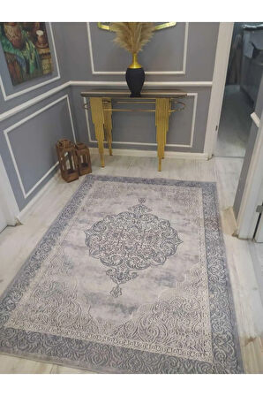 Modern Klasik Desenli Kaymaz Taban Yıkanabilir Leke Tutmaz Dokuma Taban Halı Drk-8008-4