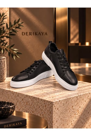 Erkek Siyah Casual Ayakkabı Beyaz Taban Günlük Kullanıma Uygun