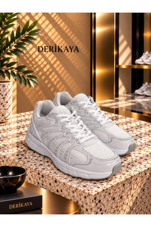 Kadın Beyaz Bağcıklı Düz Taban Günlük Sneaker Ayakkabı