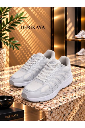 Kadın Beyaz Bağcıklı Düz Taban Günlük Sneaker Ayakkabı