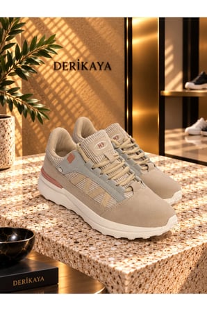 Kadın Bej Kalın Taban Bağcıklı Günlük Sneaker Spor Ayakkabı