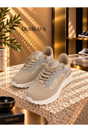 Kadın Bej Kalın Taban Bağcıklı Günlük Sneaker Spor Ayakkabı