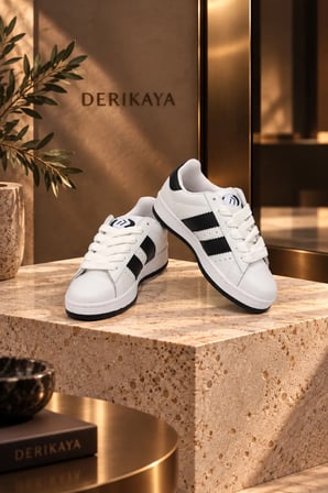 Kadın Beyaz Siyah Bağcıklı Düz Taban Günlük Sneaker Spor Ayakkabı