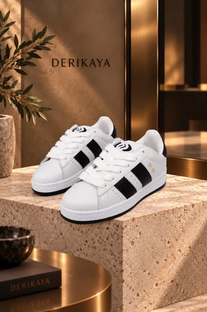 Kadın Beyaz Siyah Bağcıklı Düz Taban Günlük Sneaker Spor Ayakkabı