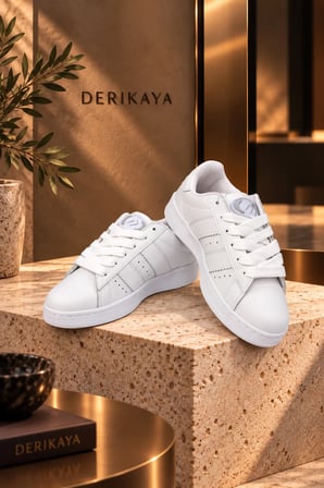 Kadın Beyaz Bağcıklı Düz Taban Günlük Sneaker Spor Ayakkabı