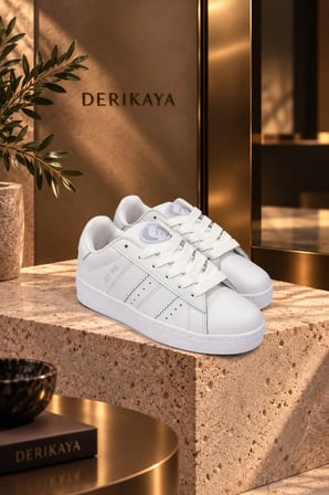 Kadın Beyaz Bağcıklı Düz Taban Günlük Sneaker Spor Ayakkabı