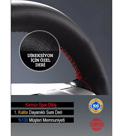 Direksiyon Kılıfı Deri Dikme Evalı Model Siyah Kırmızı 38-40 cm