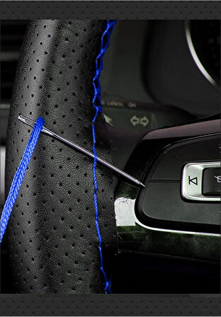 Direksiyon Kılıfı Noktalı Deri Dikme Evalı Model Siyah Mavi 38-40 cm