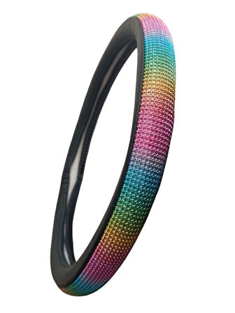 Gökkuşağı Taşlı Geçmeli Direksiyon Kılıfı-Siyah Derili