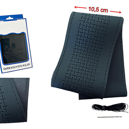 Lüx Desenli Deri Dikme Direksiyon Kılıfı 38-40cm Siyah OND360