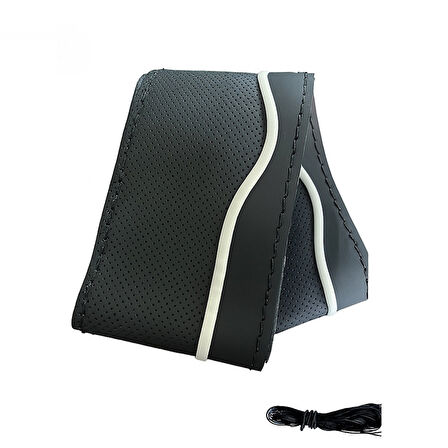 Lüx Desenli Deri Dikme Direksiyon Kılıfı 38-40cm Siyah-Beyaz Şeritli OND374