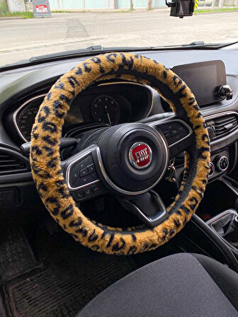 Yumuşak Tüylü Peluş Direksiyon Kılıfı Leopar Desenli