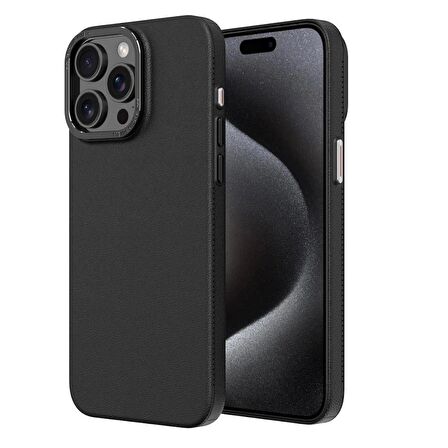 Teleplus iPhone 15 Pro Max Kılıf Suni Deri Pc Mat Dokulu Kapak