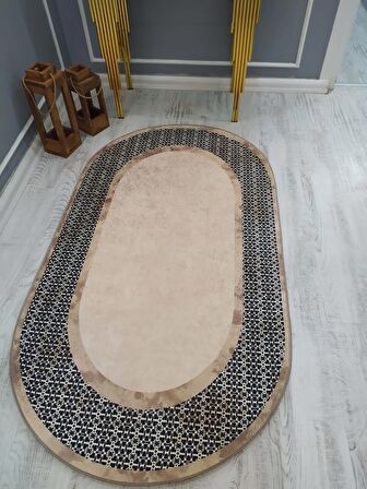 DEKORATİF ÖRÜNTÜ DESENLİ OVAL  KAYMAZ TABAN YIKANABİLİR LEKE TUTMAZ DOKUMA TABAN HALI